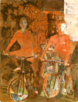 Gerhard Fleischhut - Zwei Radfahrerinnen II, Aquarell, 1961